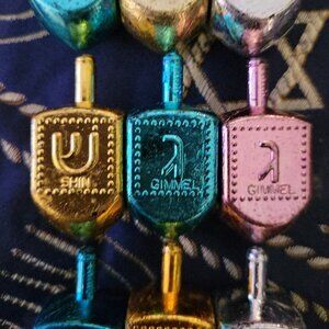Set of 10 Hanukkah Chanukah Metallic Looking Assorted Dreidels